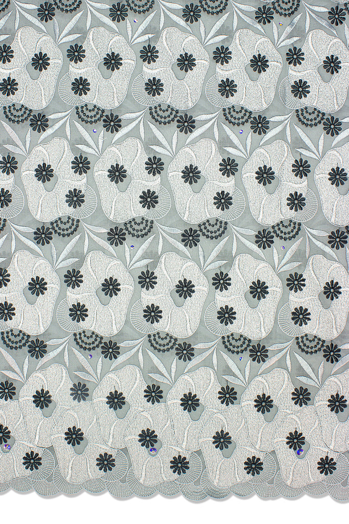 OCL166-ASH - Voile Lace, Made In Austria - Ash Grey & Silver