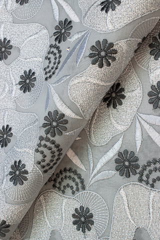 OCL166-ASH - Voile Lace, Made In Austria - Ash Grey & Silver