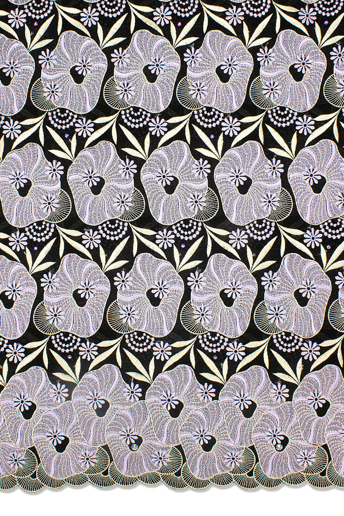 OCL166-BLK - Voile Lace, Made In Austria - Black, Lilac & Gold