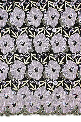 OCL166-BLK - Voile Lace, Made In Austria - Black, Lilac & Gold