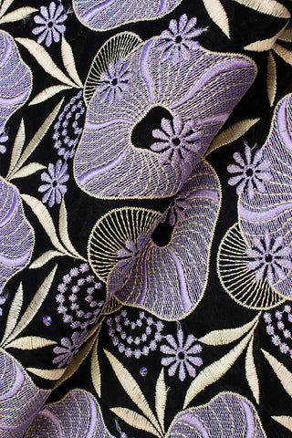 OCL166-BLK - Voile Lace, Made In Austria - Black, Lilac & Gold