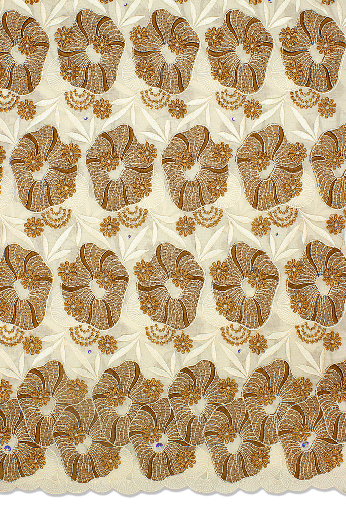 OCL166-CRM - Voile Lace, Made In Austria - Cream & Chocolate Brown