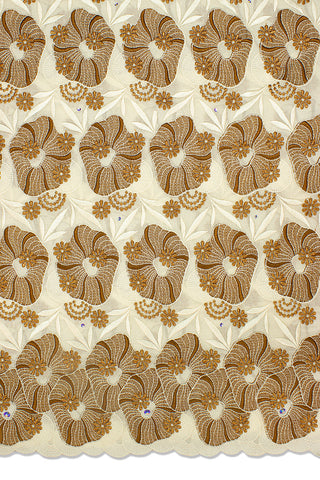 OCL166-CRM - Voile Lace, Made In Austria - Cream & Chocolate Brown