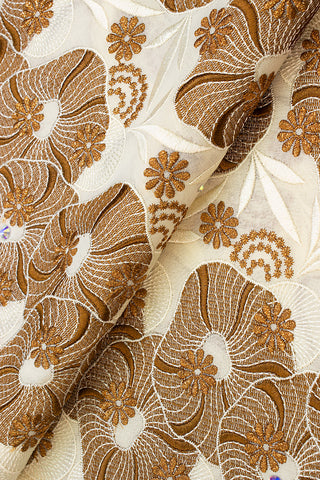 OCL166-CRM - Voile Lace, Made In Austria - Cream & Chocolate Brown