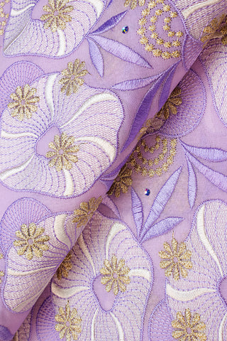 OCL166-LIL - Voile Lace, Made In Austria - Lilac, Ivory & Gold