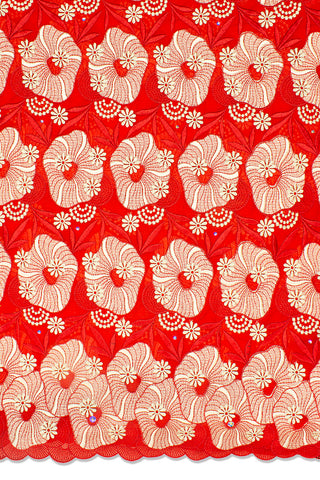 OCL166-RED - Voile Lace, Made In Austria - Red & Gold