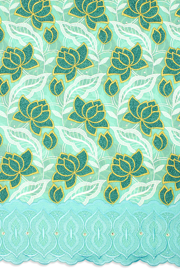 OCL169-AQU - Voile Lace, Made In Austria - Aqua, , White, Teal & Gold