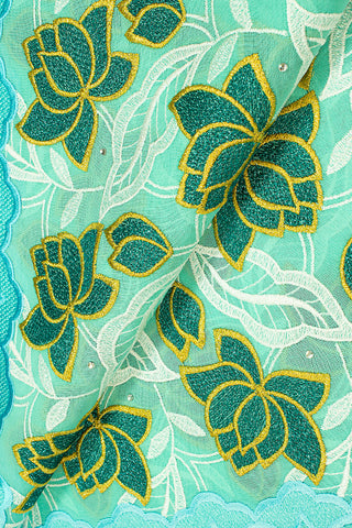 OCL169-AQU - Voile Lace, Made In Austria - Aqua, , White, Teal & Gold