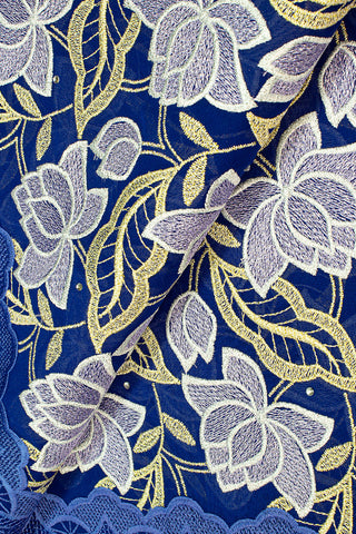 OCL169-RBL - Voile Lace, Made In Austria - Royal Blue, Gold & Silver