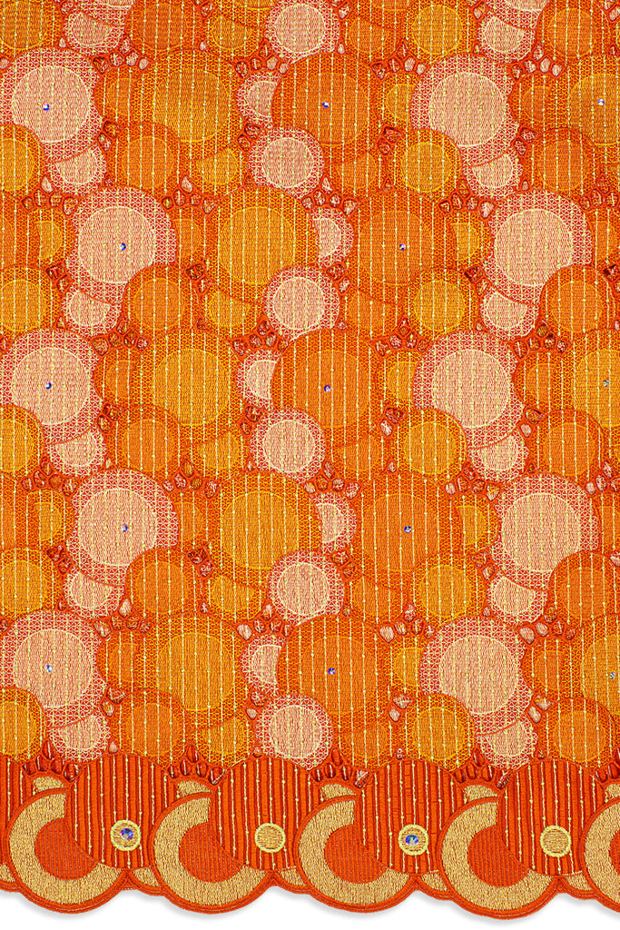 OCL171-ORA - Voile Lace, Made In Austria - Orange, Beige & Gold