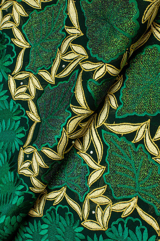 OCL172-EMG - Big Voile Lace, Made In Austria - Emerald Green & Gold