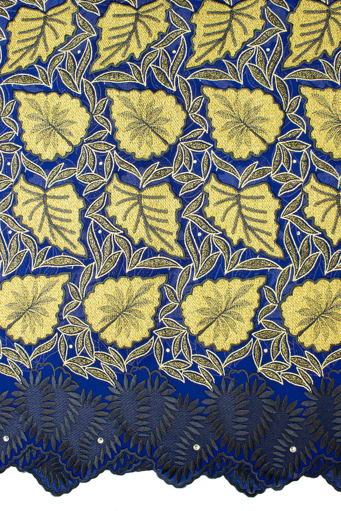 OCL172-RBL - Big Voile Lace, Made In Austria - Royal Blue & Gold
