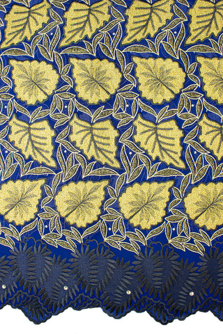 OCL172-RBL - Big Voile Lace, Made In Austria - Royal Blue & Gold