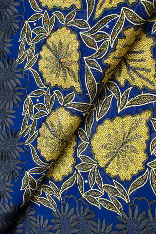 OCL172-RBL - Big Voile Lace, Made In Austria - Royal Blue & Gold