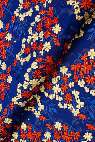OCL173-RBL - Big Voile Lace, Made In Austria - Royal Blue, Red & Gold