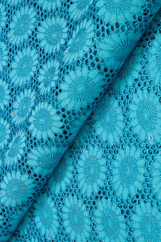 OCL177-TQB - Big Voile Lace, Made In Austria - Turquoise Blue