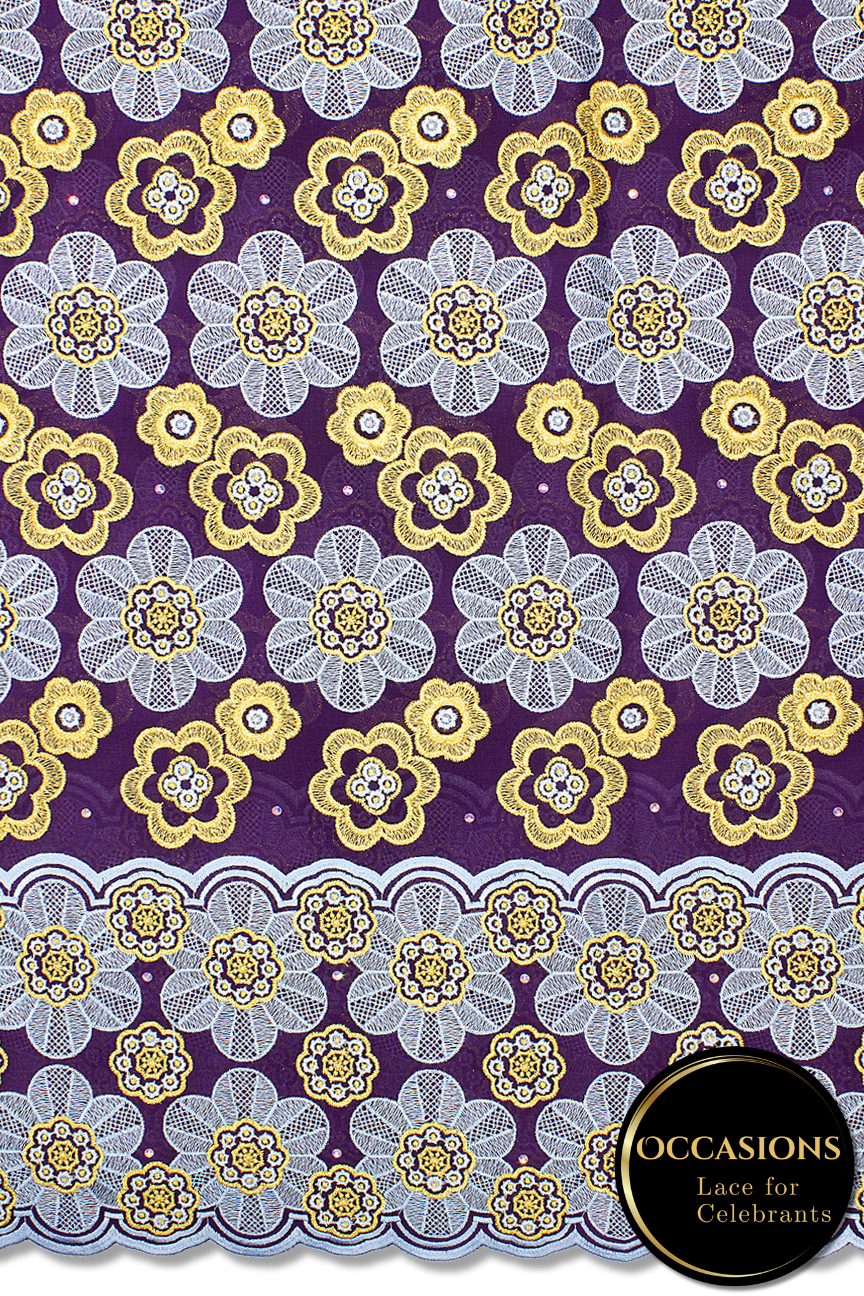 OCL183-PUR - Big Voile Lace, Made In Austria - Deep Purple & Gold