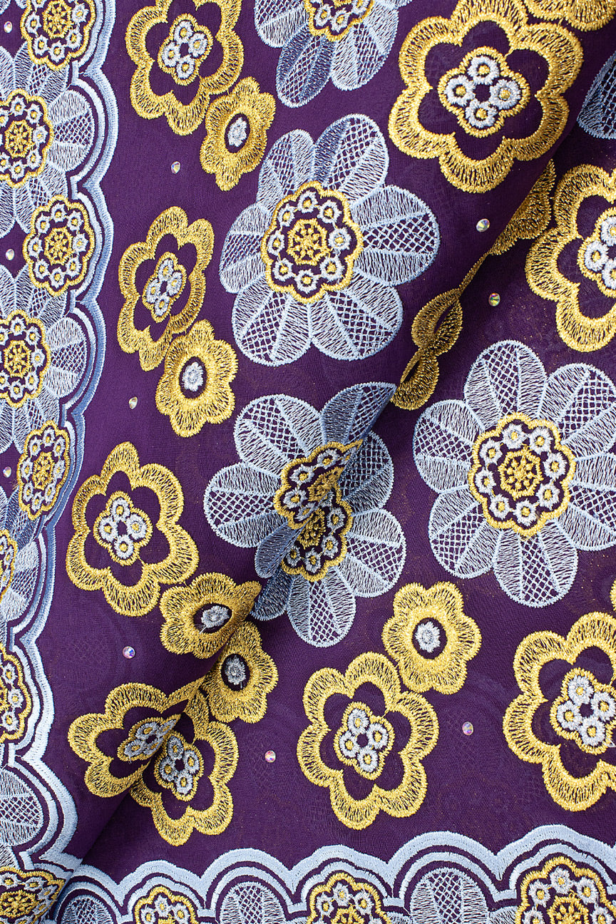 OCL183-PUR - Big Voile Lace, Made In Austria - Deep Purple & Gold