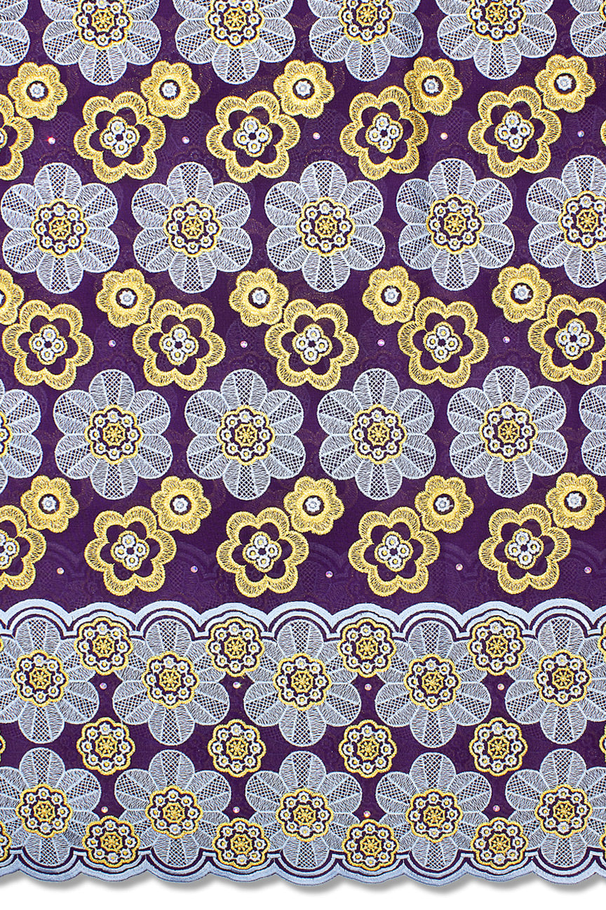 OCL183-PUR - Big Voile Lace, Made In Austria - Deep Purple & Gold
