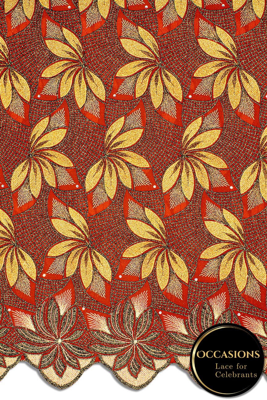 OCL190-RED - Big Voile Lace, Made In Austria - Red, Gold & Black