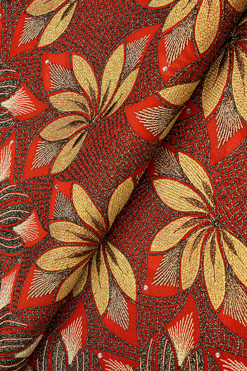 OCL190-RED - Big Voile Lace, Made In Austria - Red, Gold & Black
