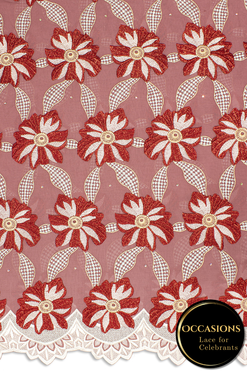 OCL196-DPK - Big Voile Lace, Made In Austria - Dusty Pink, Gold & Wine