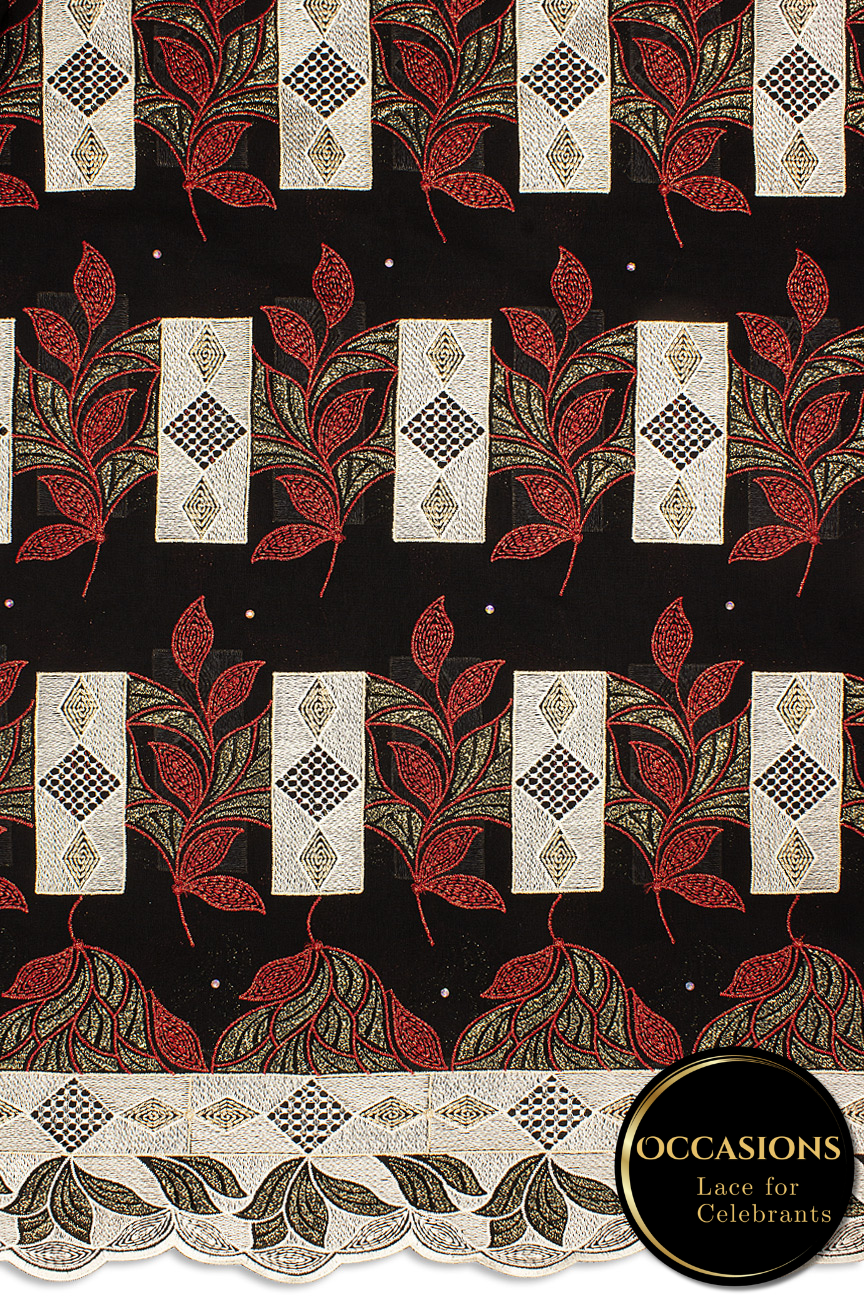 OCL197-BKW - Big Voile Lace, Made In Austria - Black, Beige & Wine