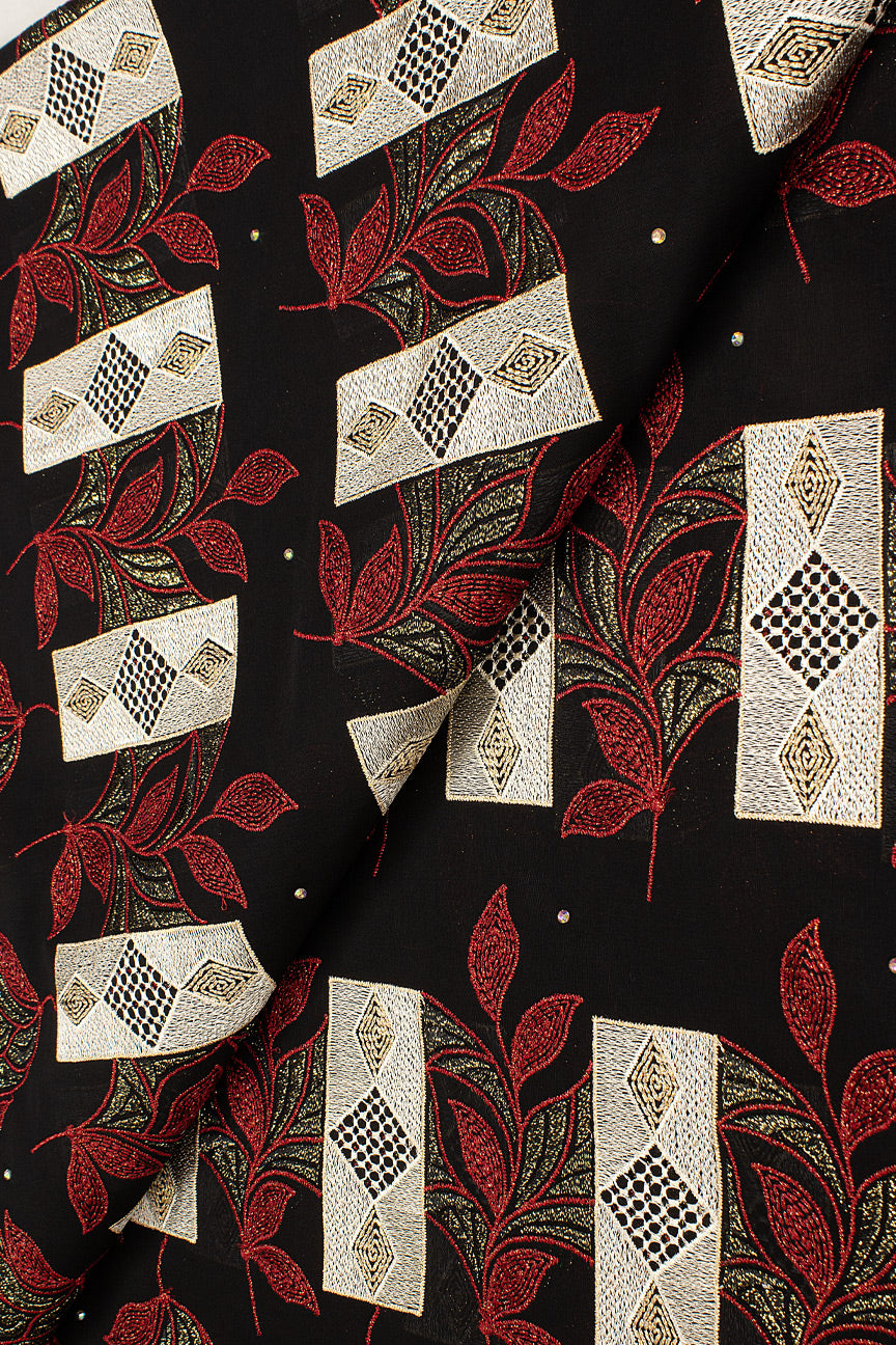 OCL197-BKW - Big Voile Lace, Made In Austria - Black, Beige & Wine