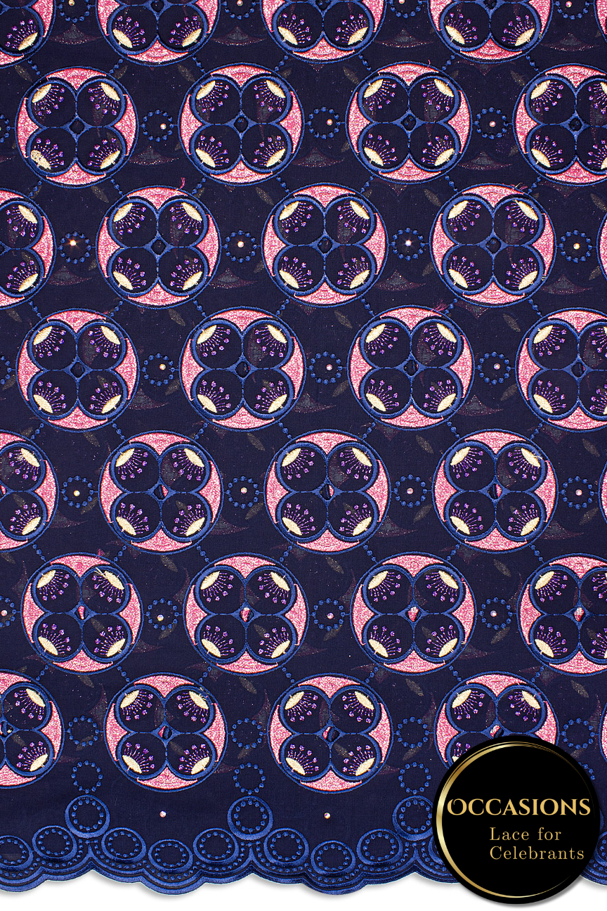 OCL198-NVB - Big Voile Lace, Made In Austria - Navy Blue, Hot Pink & Gold
