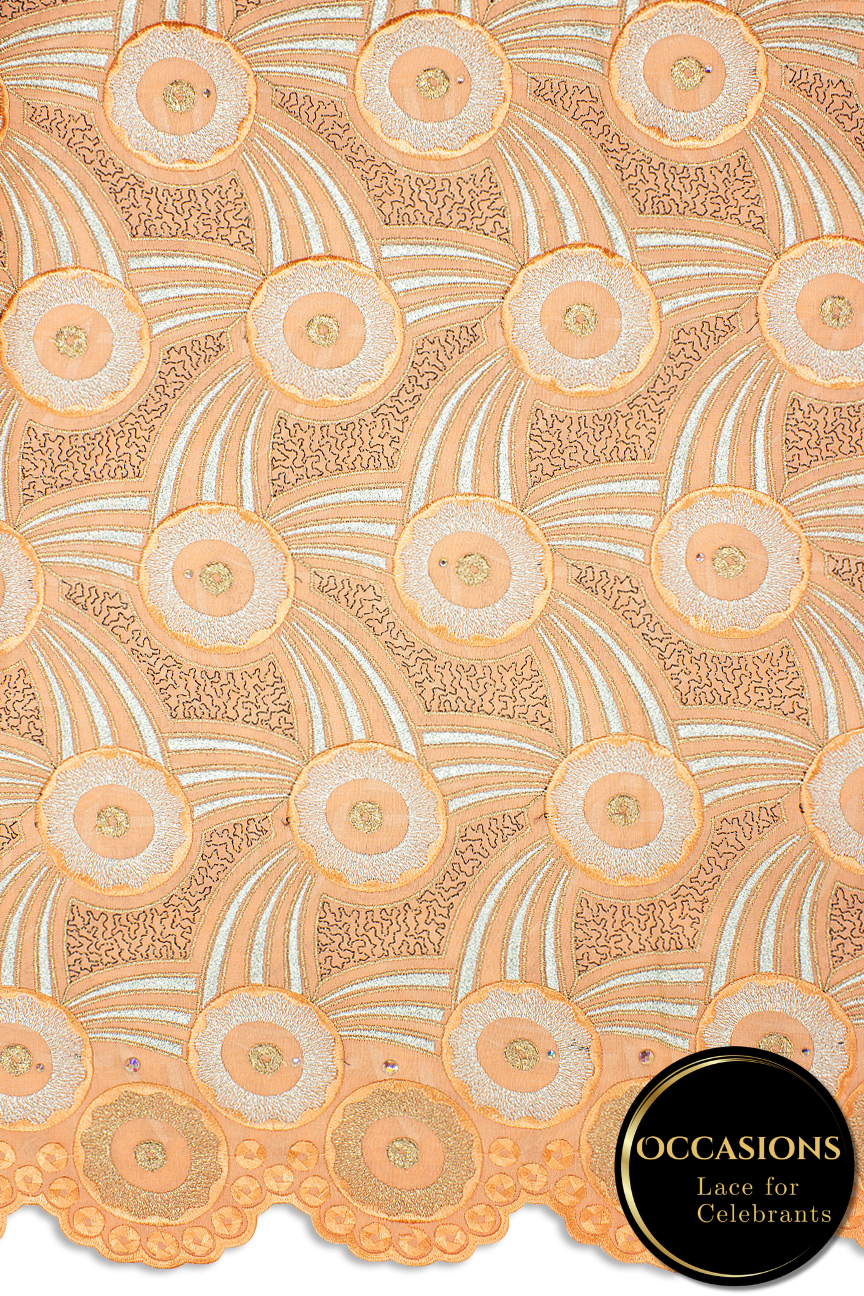 OCL198-PCH - Big Voile Lace, Made In Austria - Peach & Silver