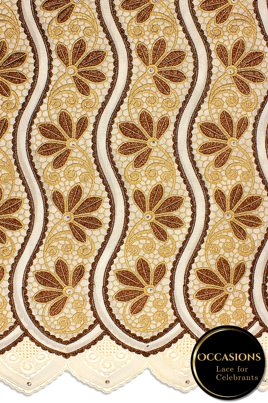 OCL202-CRM - Big Voile Lace, Made In Austria - Cream, Chocolate & Gold