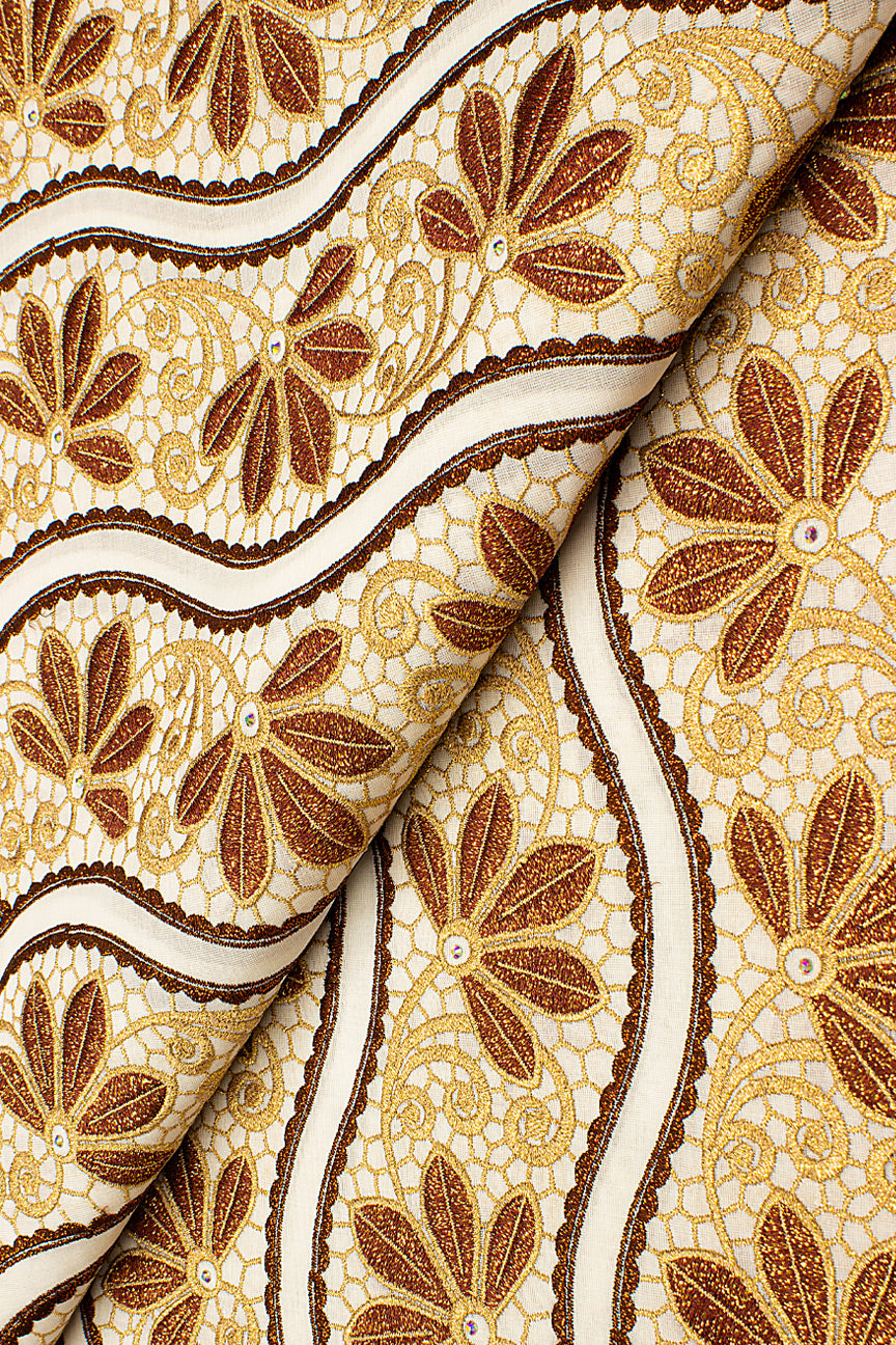OCL202-CRM - Big Voile Lace, Made In Austria - Cream, Chocolate & Gold