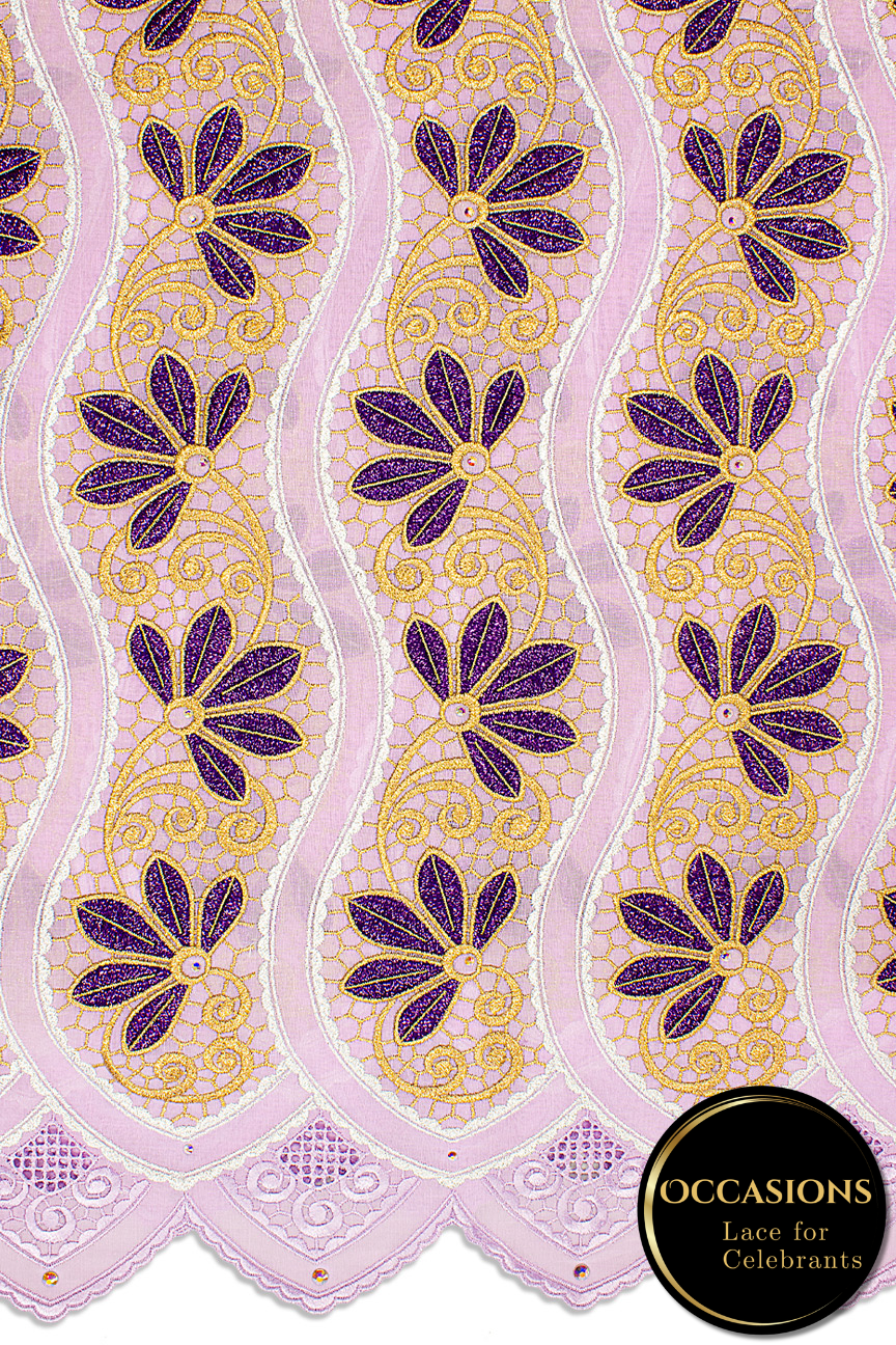OCL202-LIL - Big Voile Lace, Made In Austria - Lilac, Purple, Silver & Gold