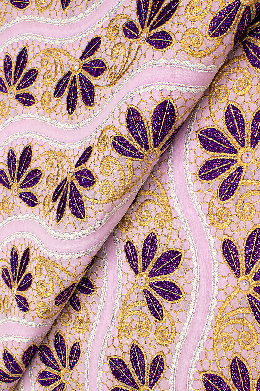 OCL202-LIL - Big Voile Lace, Made In Austria - Lilac, Purple, Silver & Gold