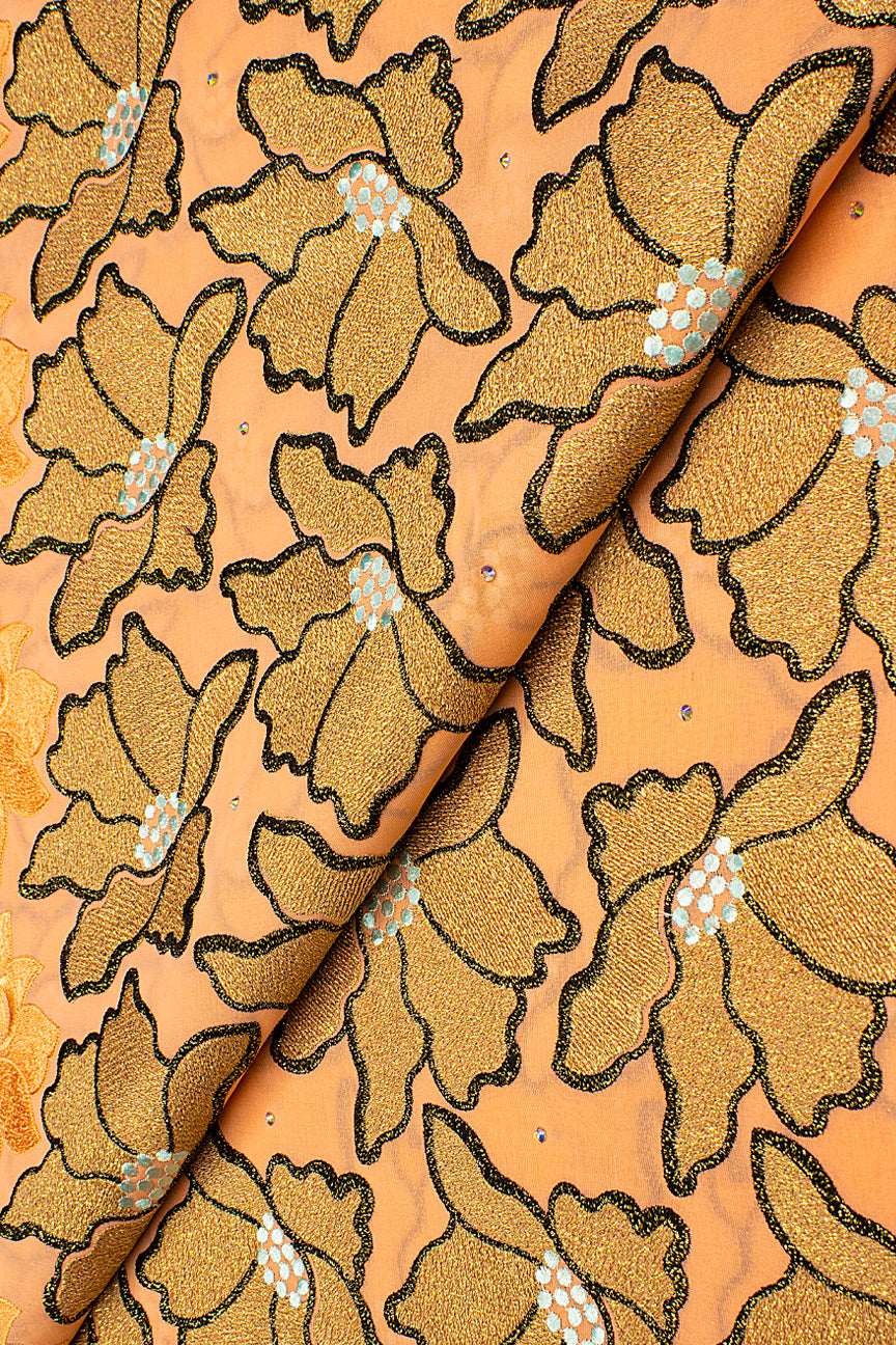 OCL203-PCH - Big Voile Lace, Made In Austria - Peach, Gold & Black