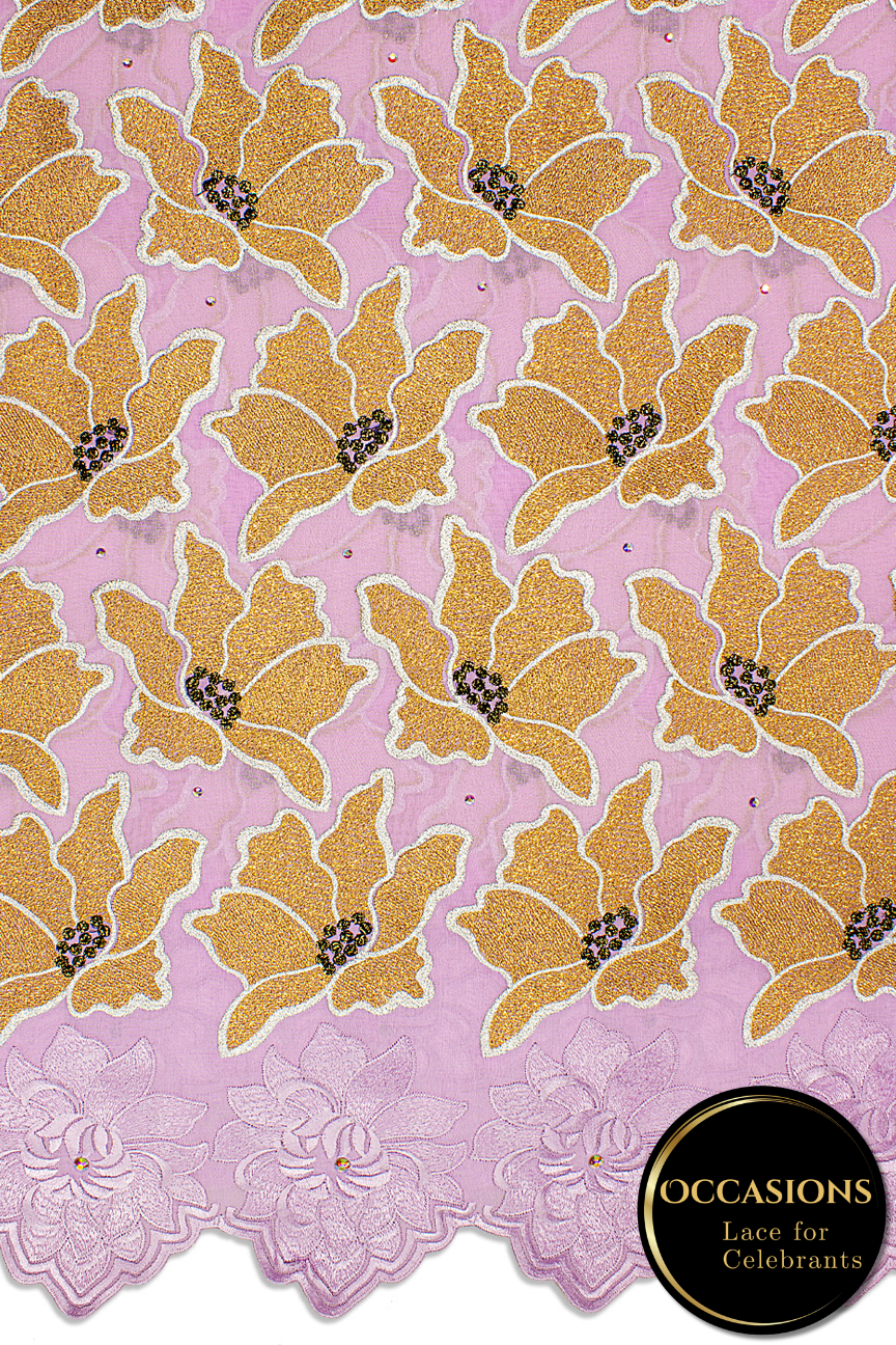 OCL203-PNK - Big Voile Lace, Made In Austria - Pink, Gold & Silver