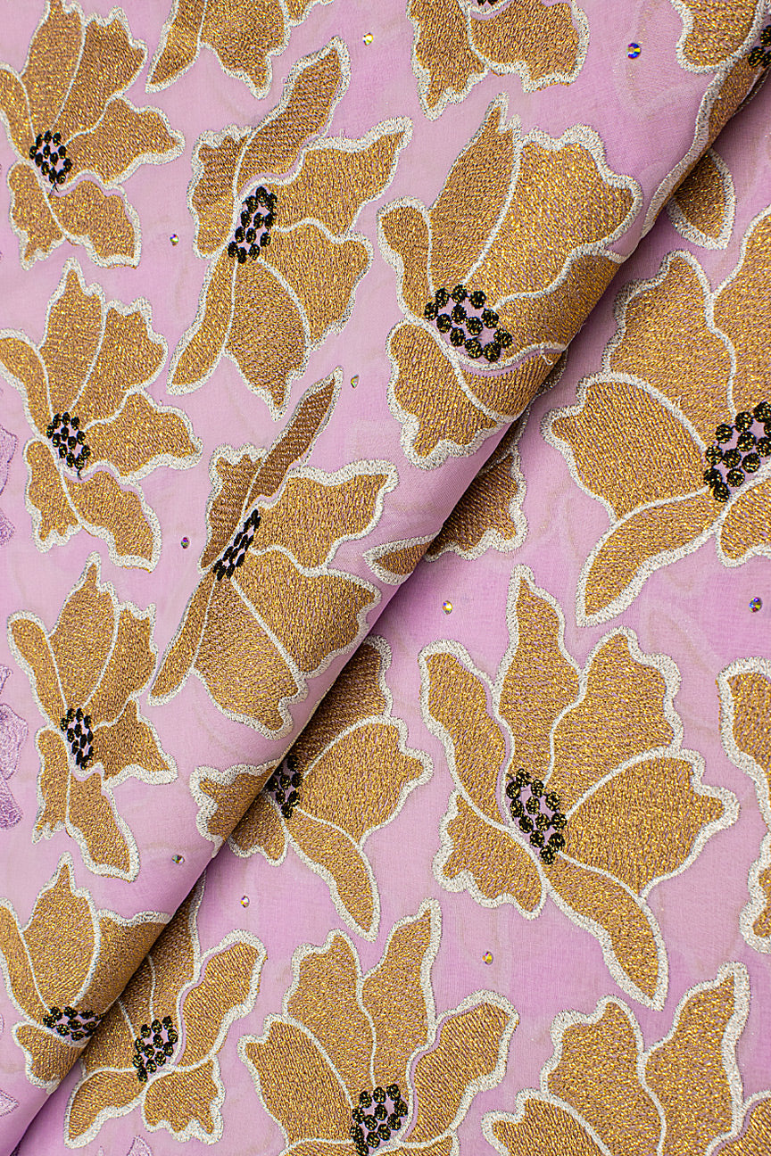 OCL203-PNK - Big Voile Lace, Made In Austria - Pink, Gold & Silver
