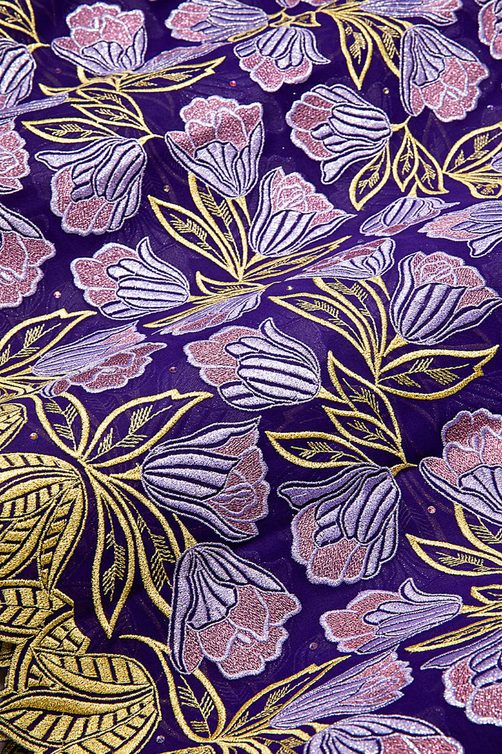 OCL204-PUR - Big Voile Lace, Made In Austria - Deep Purple, Lilac & Gold