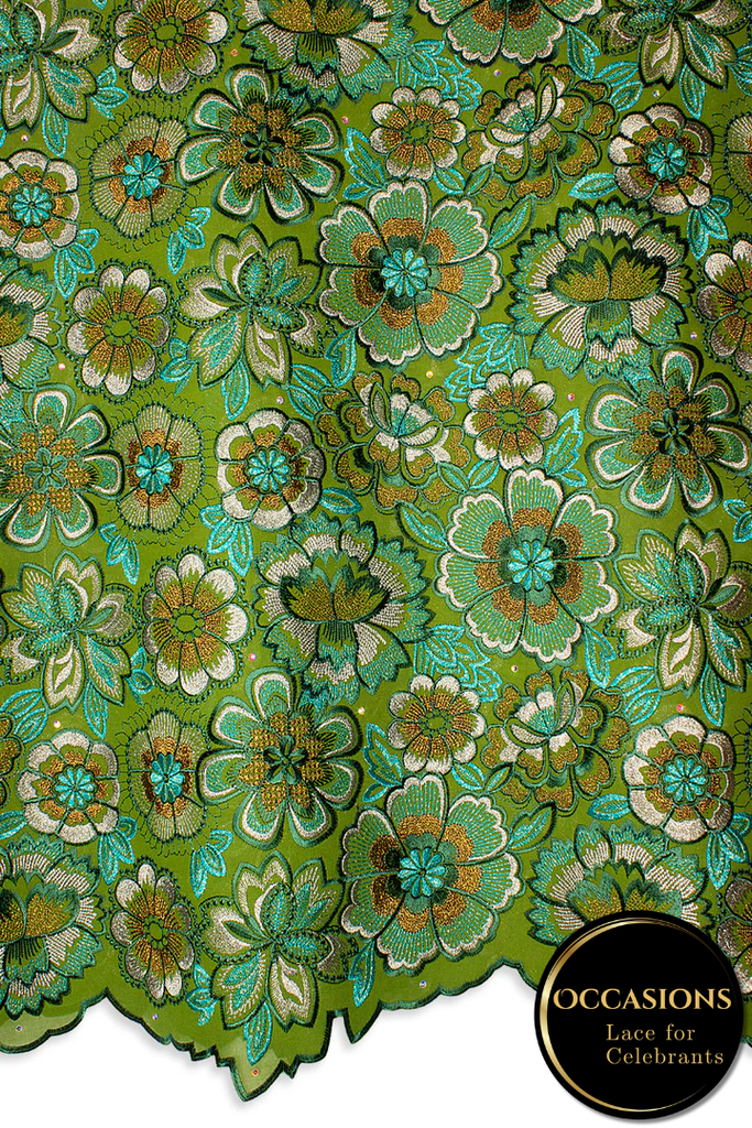 OCL205-GRN - Big Voile Lace, Made In Austria - Forest Green, Teal, Ash & Bronze
