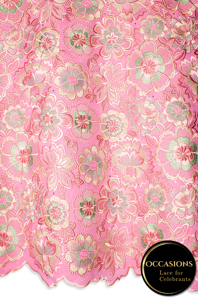 OCL205-PNK - Big Voile Lace, Made In Austria - Pink, Beige & Mint Green