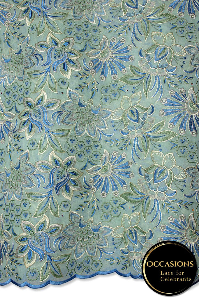 OCL206-MNT - Big Voile Lace, Made In Austria - Mint & Sky Blue