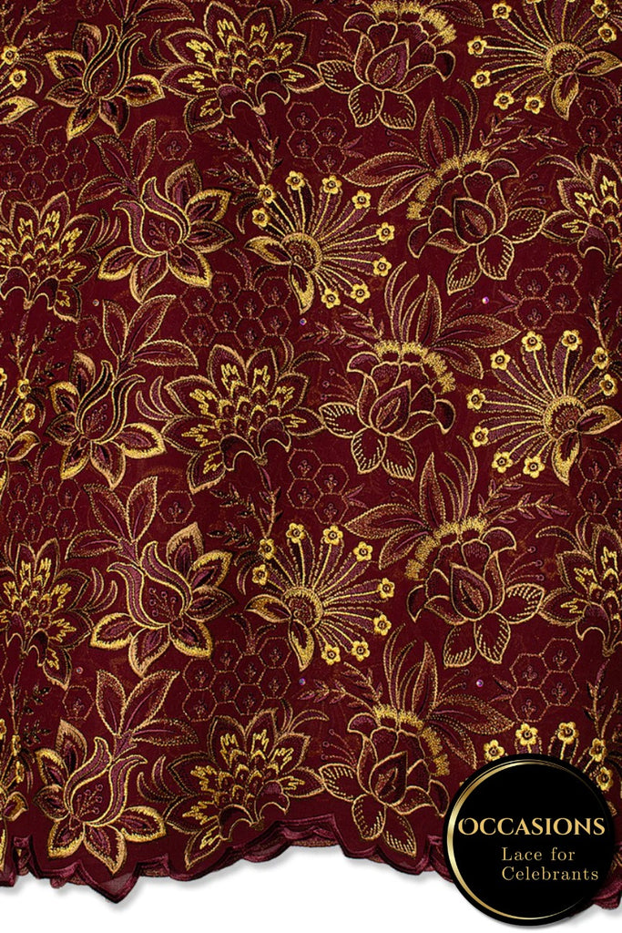 OCL206-WIN - Big Voile Lace, Made In Austria - Wine & Gold