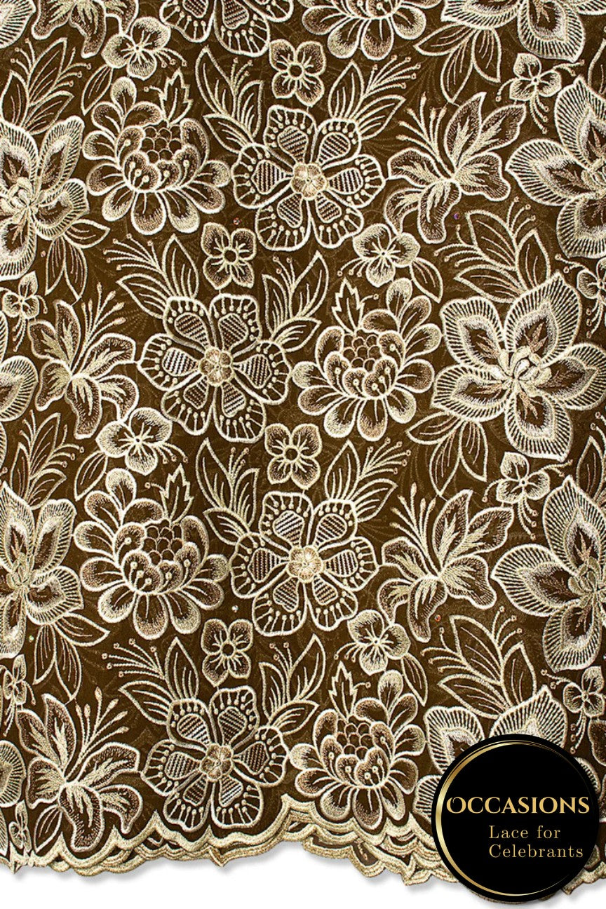 OCL207-BWN - Big Voile Lace, Made In Austria - Brown & Beige
