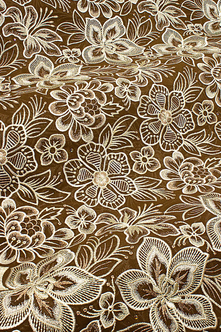 OCL207-BWN - Big Voile Lace, Made In Austria - Brown & Beige