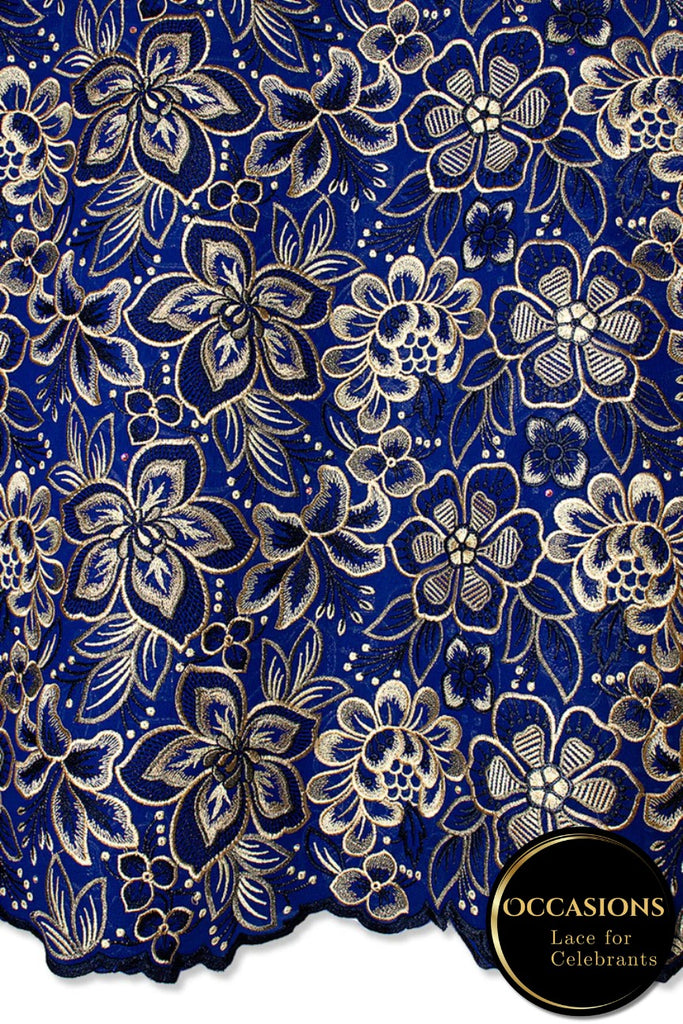 OCL207-RBL - Big Voile Lace, Made In Austria - Royal Blue, Stone & Silver