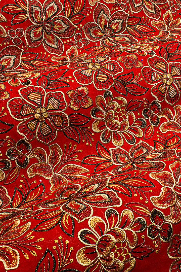 OCL207-RED - Big Voile Lace, Made In Austria - Red, Black & Gold
