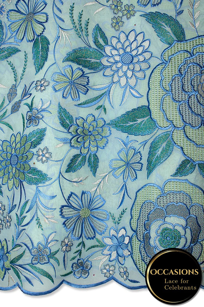 OCL208-AQU - Big Voile Lace, Made In Austria - Aqua, Sky Blue & Teal