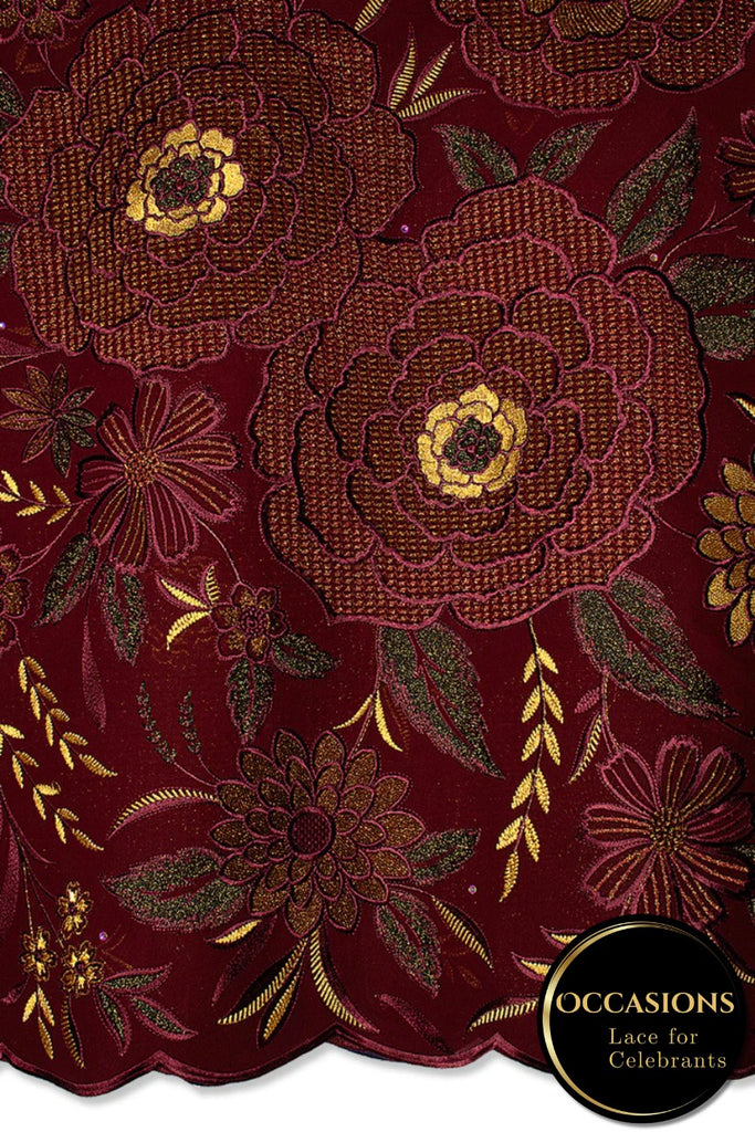 OCL208-WIN - Big Voile Lace, Made In Austria - Wine & Gold