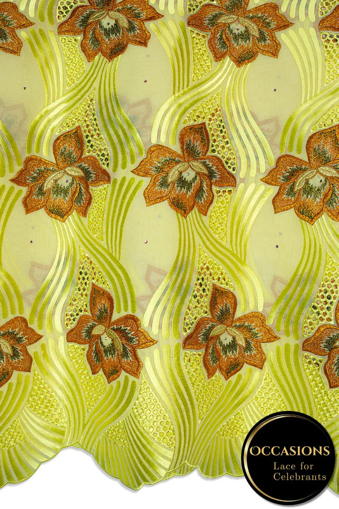 OCL209-CYL - Big Voile Lace, Made In Austria - Cream, Yellow, Orange & Wine