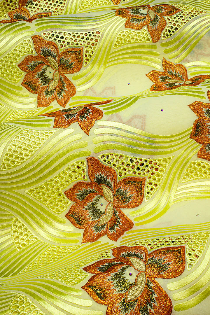 OCL209-CYL - Big Voile Lace, Made In Austria - Cream, Yellow, Orange & Wine